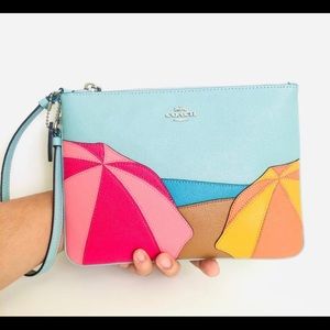 NWT Coach Leather Gallery Pouch with Umbrella Motif and Wrist Strap